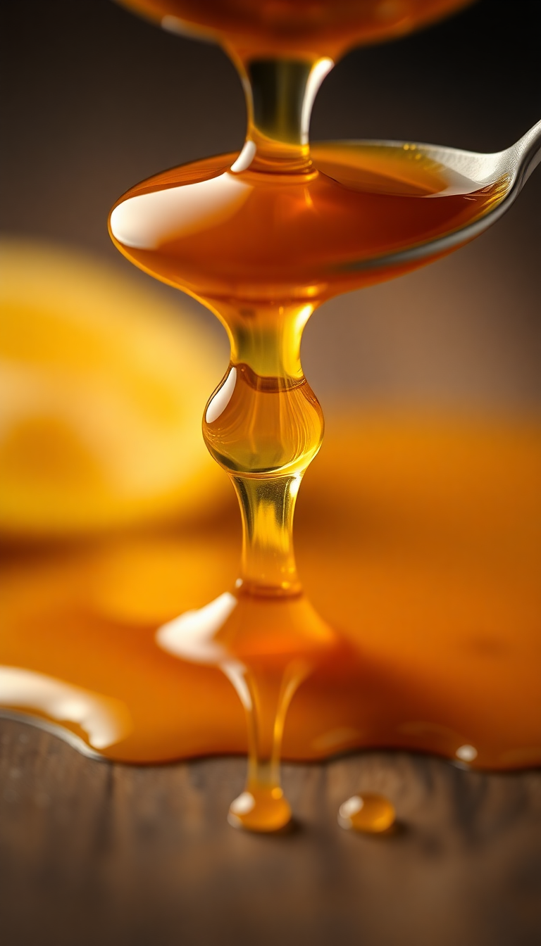 Honey Dripping From Spoon Golden Photorealistic Wallpaper