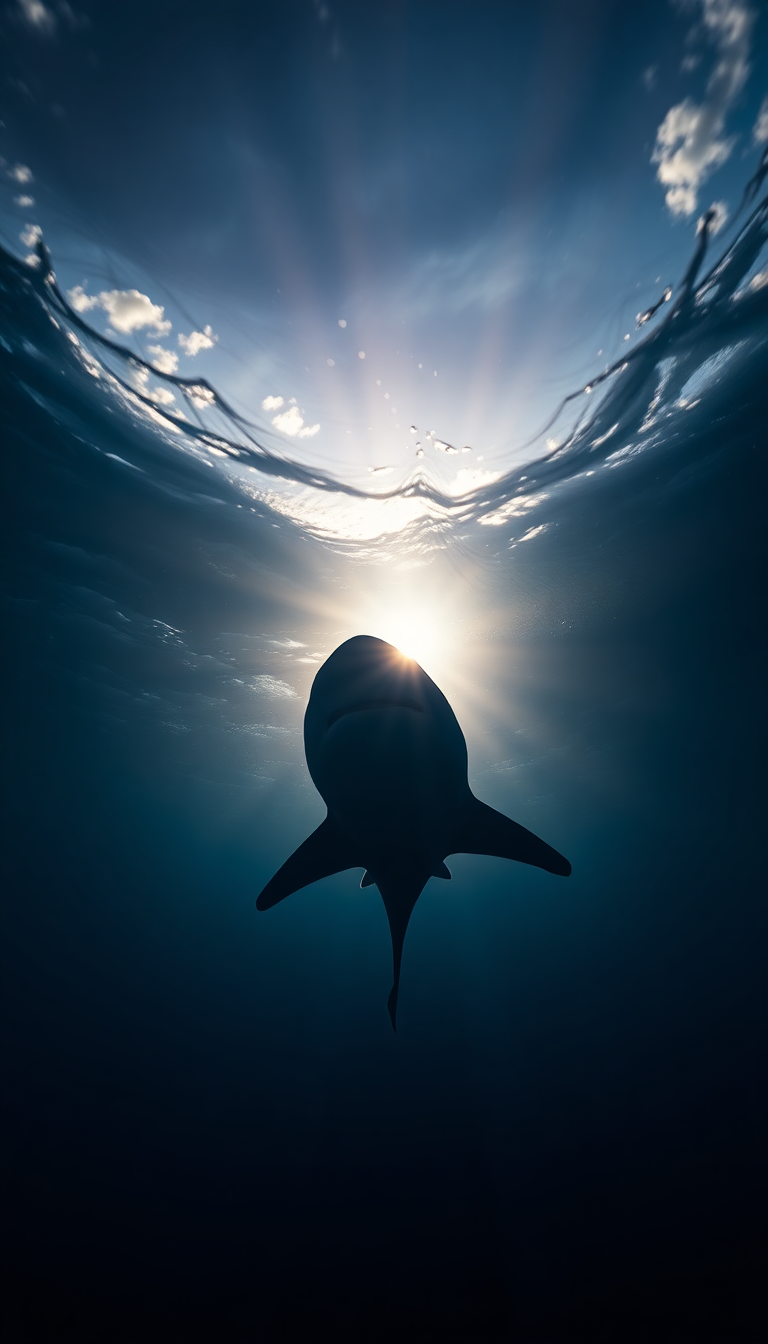 Shark Silhouette From Below Dramatic Photorealistic Wallpaper