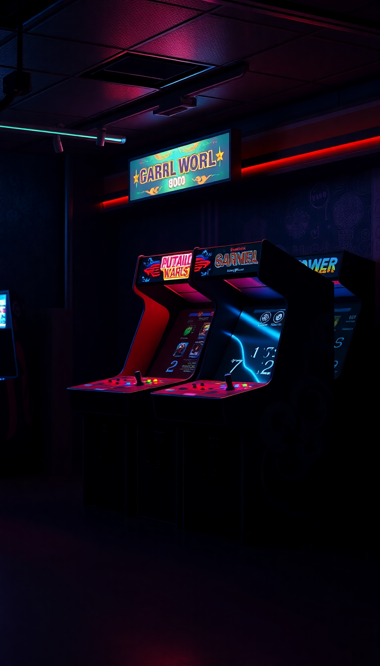 Sleek Room Dark Machines Arcade Photorealistic Wallpaper