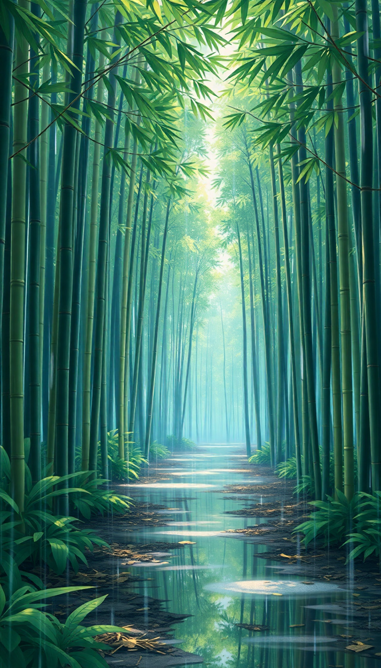 Bamboo Forest Rain Anime Peaceful Anime Wallpaper