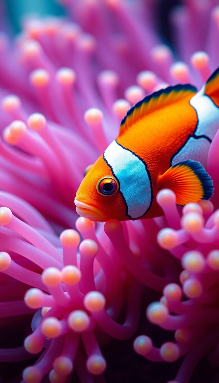 Anemone And Clownfish Macro Vibrant Photorealistic Wallpaper