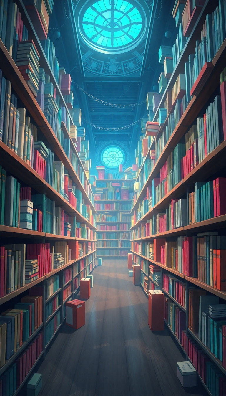 Magical Library Infinite Bookshelves Floating Anime Wallpaper