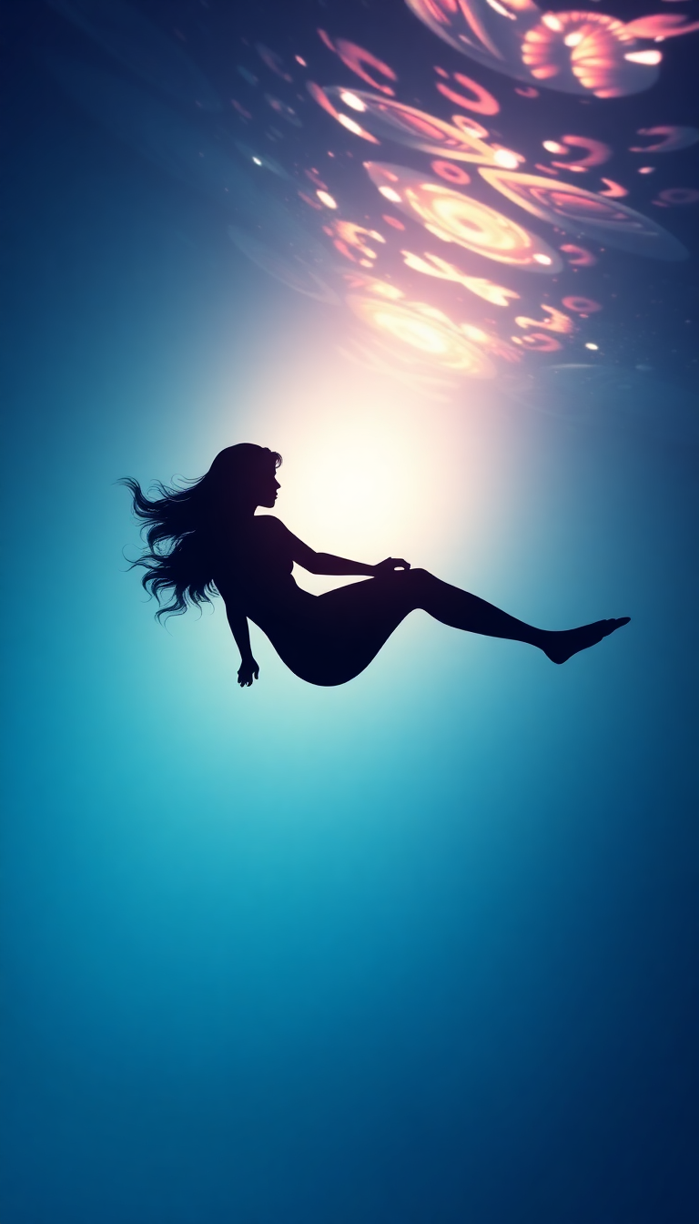 Mermaid Silhouette Swimming Toward Surface Digital art Wallpaper