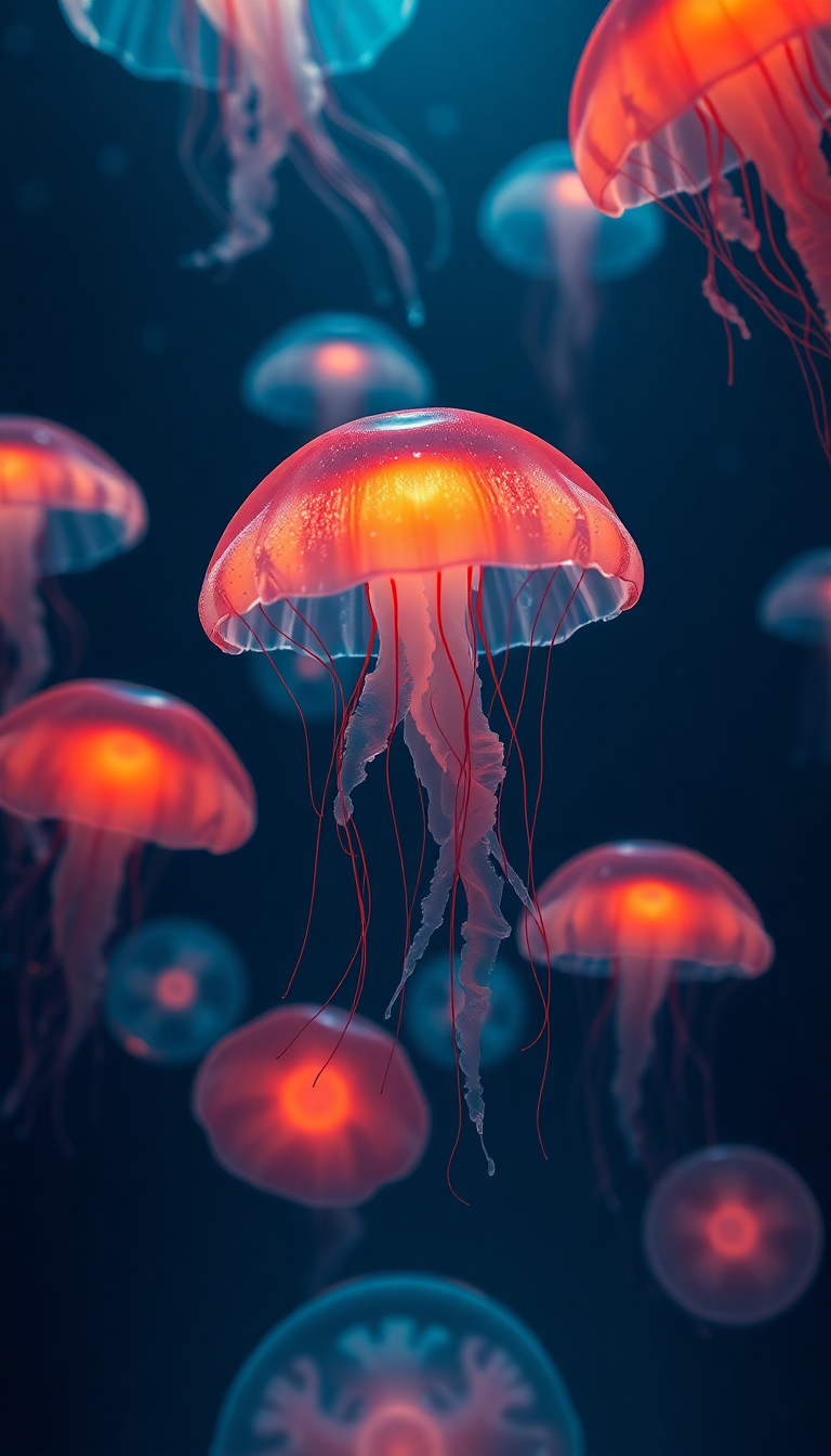 School Of Jellyfish Pulsing Glowing Photorealistic Wallpaper