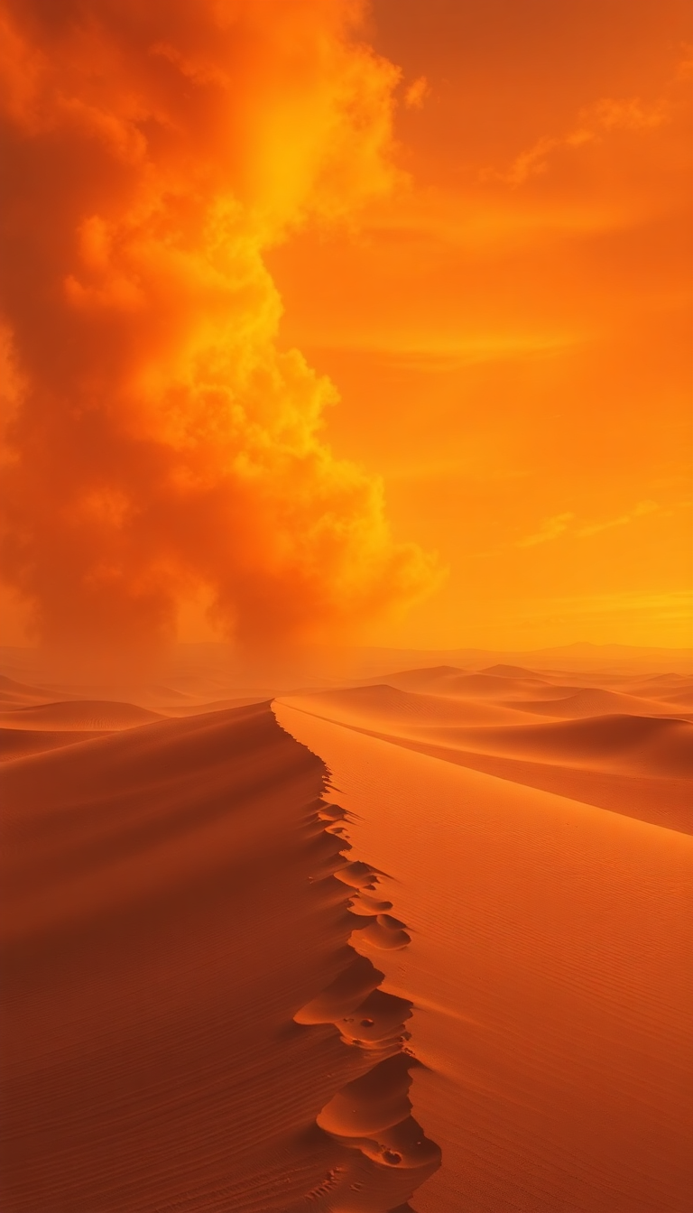 Sandstorm Approaching Desert Dramatic Orange Photorealistic Wallpaper