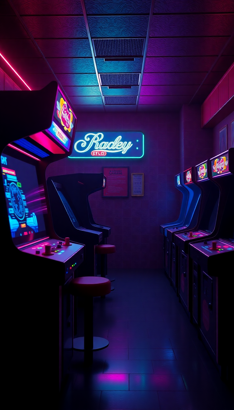 Old Arcade Machines Dark Room Photorealistic Wallpaper