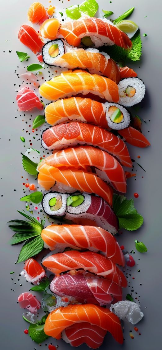 Fresh Sushi Arrangement Artistic Plating Photorealistic Wallpaper