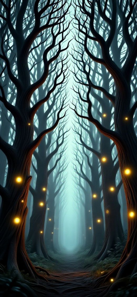 Dark Enchanted Forest Twisted Trees Digital art Wallpaper