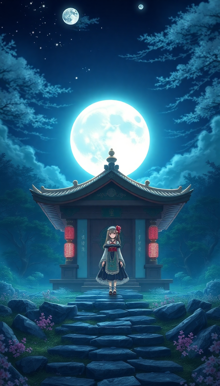 Moonlit Shrine Maiden Anime Mystical Anime Wallpaper
