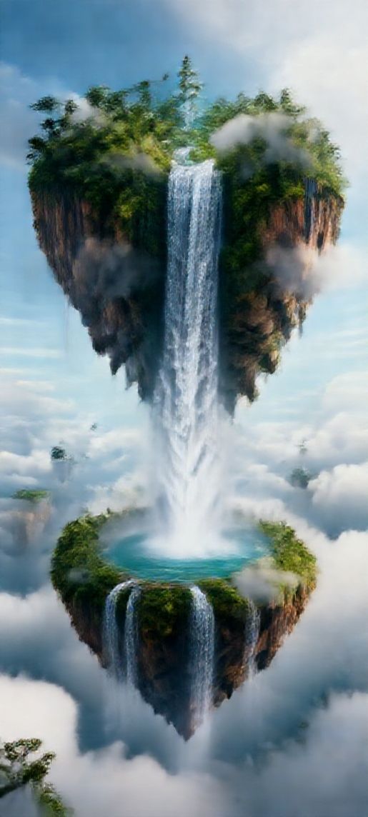 Floating Islands Waterfalls Flowing Into Digital art Wallpaper