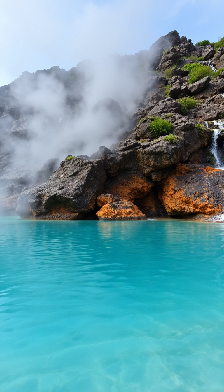 Volcanic Hot Springs Steam Rising Photorealistic Wallpaper