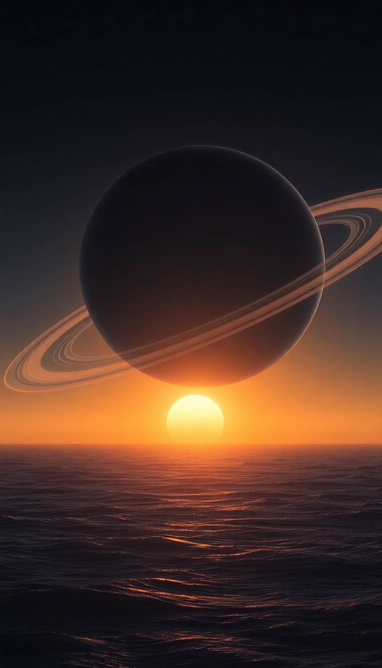 Massive Ringed Planet Rising Over Photorealistic Wallpaper