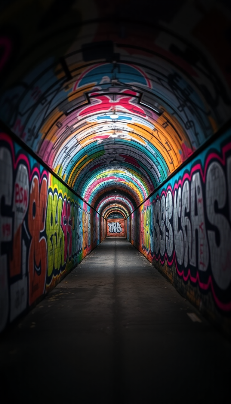 Graffiti Tunnel Perspective Vanishing Point Photorealistic Wallpaper