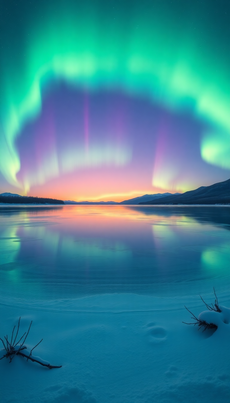 Winter Northern Lights Over Frozen Photorealistic Wallpaper
