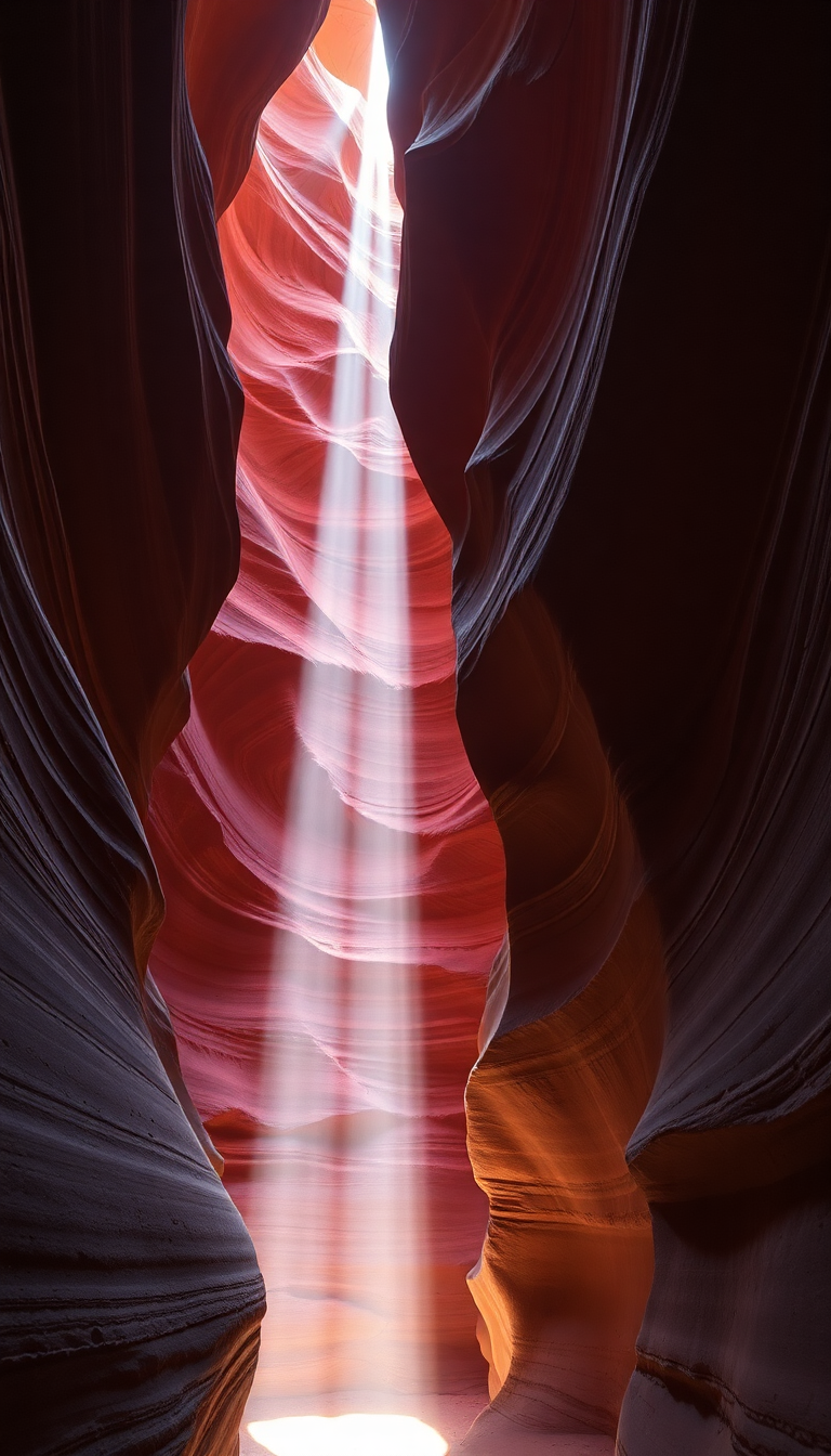 Slot Canyon Light Beam Hitting Photorealistic Wallpaper