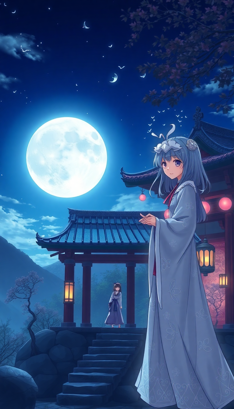 Moonlit Shrine Maiden Anime Mystical Anime Wallpaper