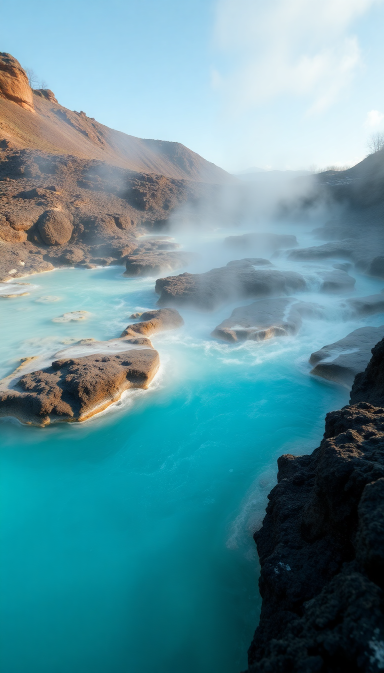 Volcanic Hot Springs Steam Rising Photorealistic Wallpaper