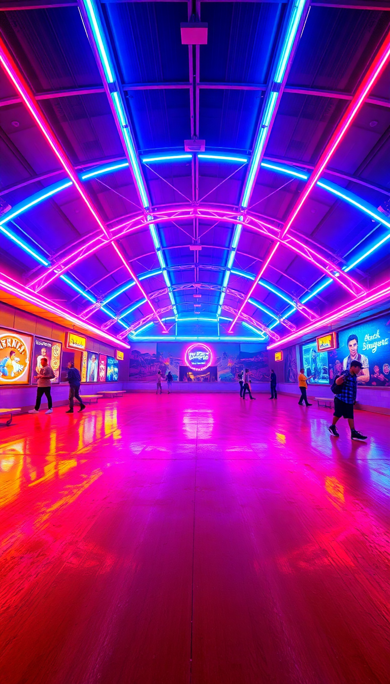 Roller Skating Rink 80s Neon Photorealistic Wallpaper
