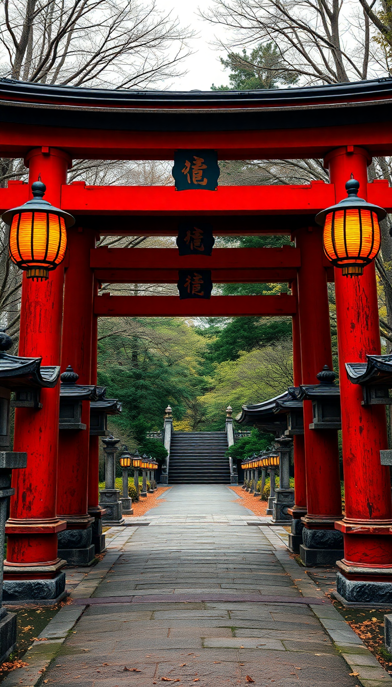 Japanese Temple Gate Torii Path Photorealistic Wallpaper