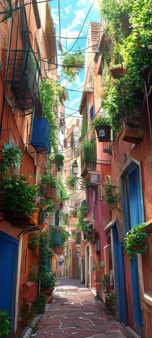 Pure Narrow Italian Alley Colorful Buildings Wallpaper