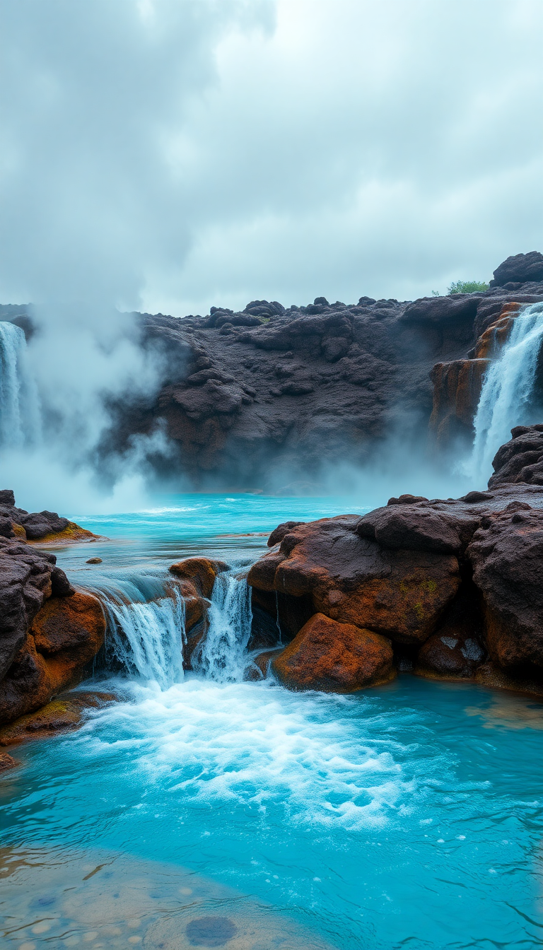 Volcanic Hot Springs Steam Rising Photorealistic Wallpaper