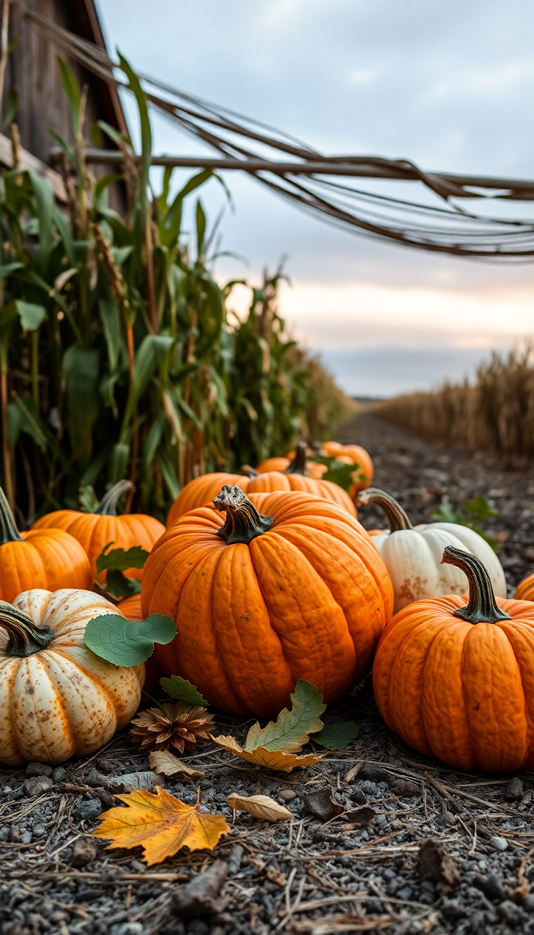 Autumn Harvest Pumpkins Corn Farm Photorealistic Wallpaper