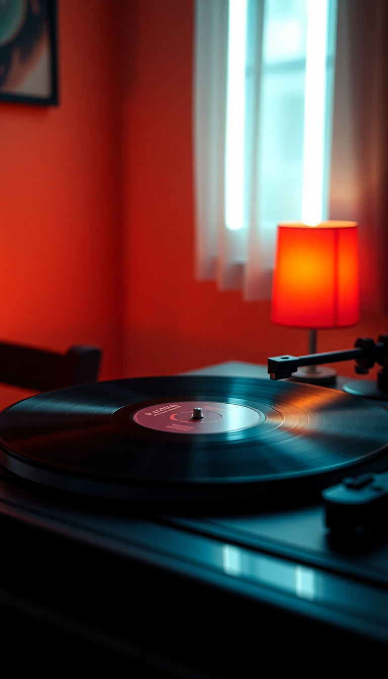 Vinyl Record Player Warm Lighting Photorealistic Wallpaper