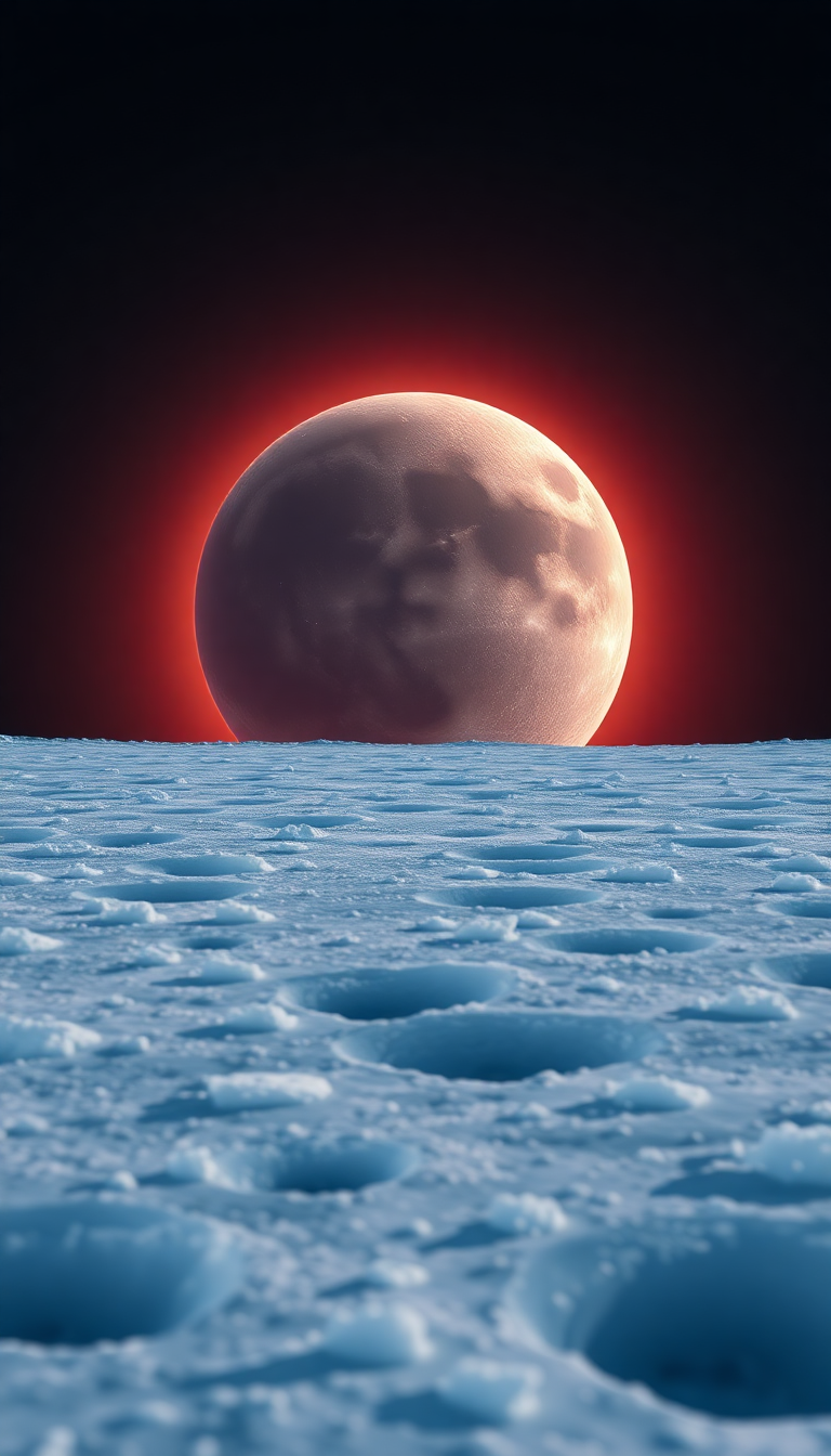 Frozen Moon Surface With Jupiter Photorealistic Wallpaper