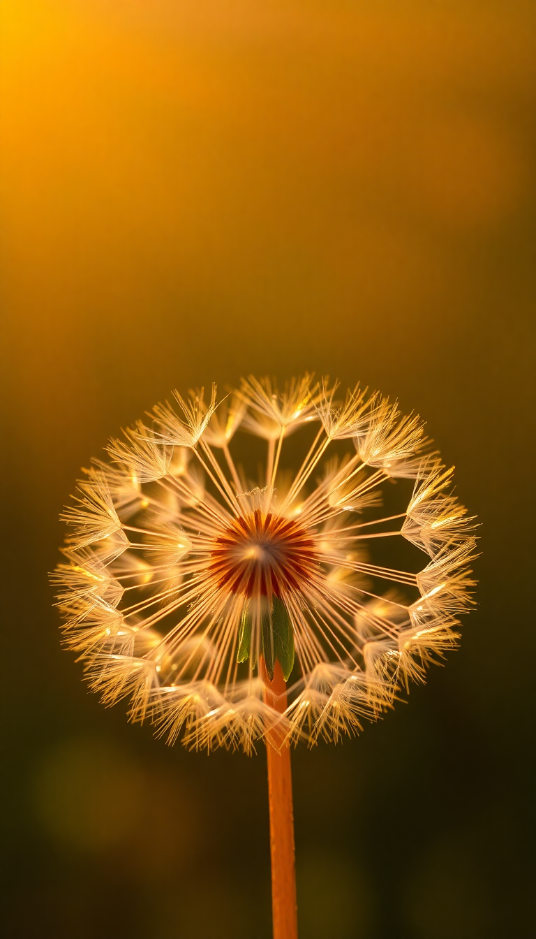 Dandelion Seeds Floating In Golden Aesthetic Wallpaper