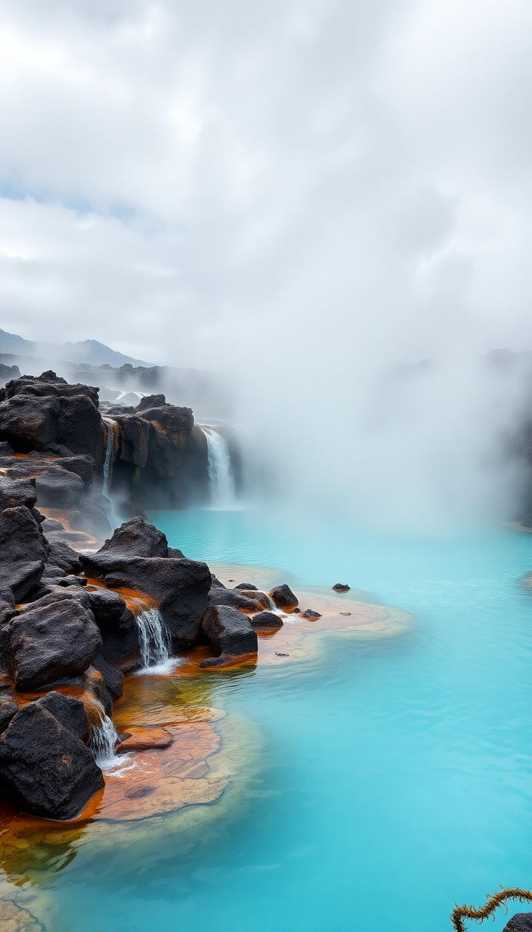 Volcanic Hot Springs Steam Rising Photorealistic Wallpaper