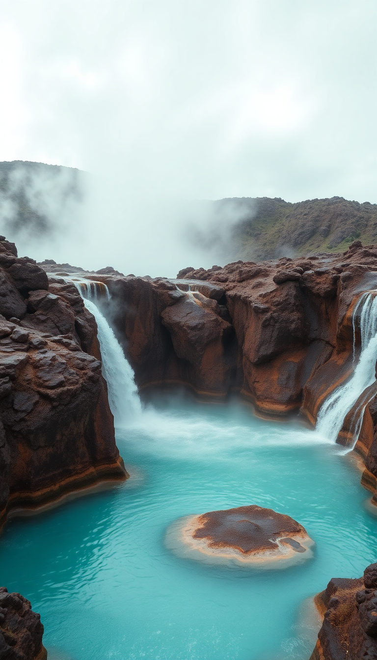 Volcanic Hot Springs Steam Rising Photorealistic Wallpaper
