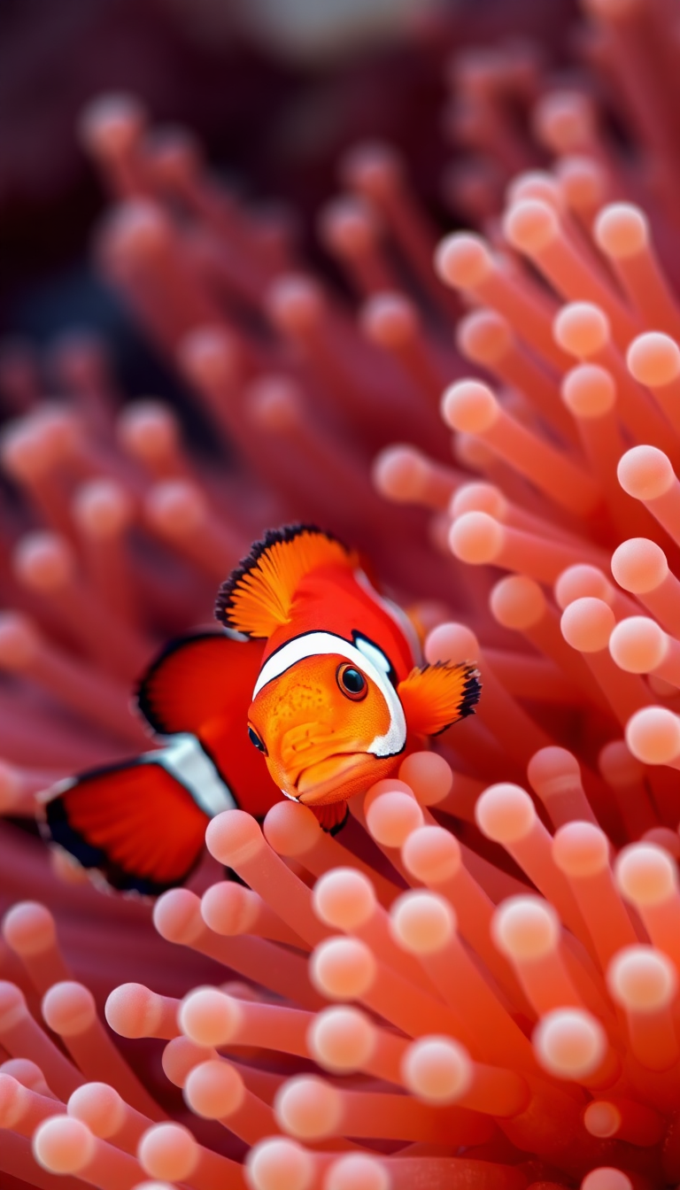 Anemone And Clownfish Macro Vibrant Photorealistic Wallpaper
