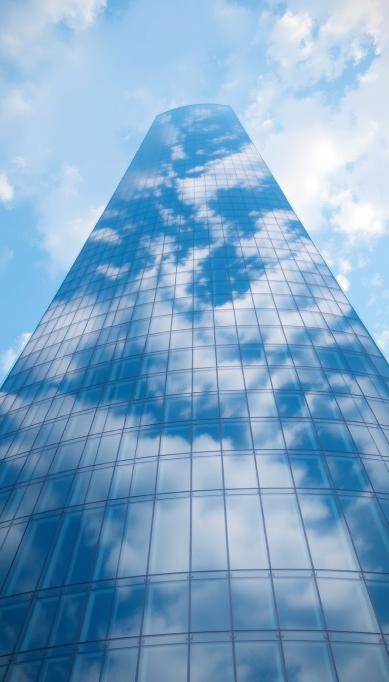 Glass Skyscraper Reflections Clouds Warped Photorealistic Wallpaper