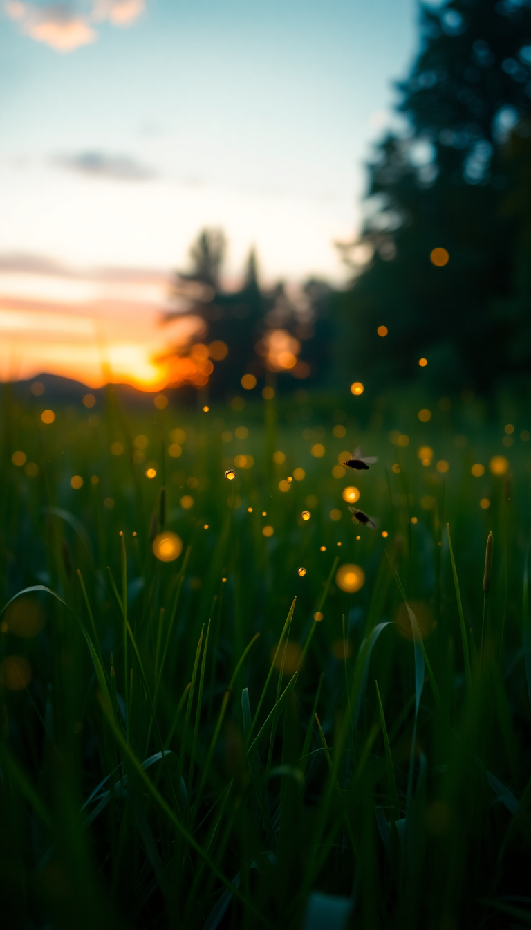 Fireflies Dancing In Summer Meadow Photorealistic Wallpaper