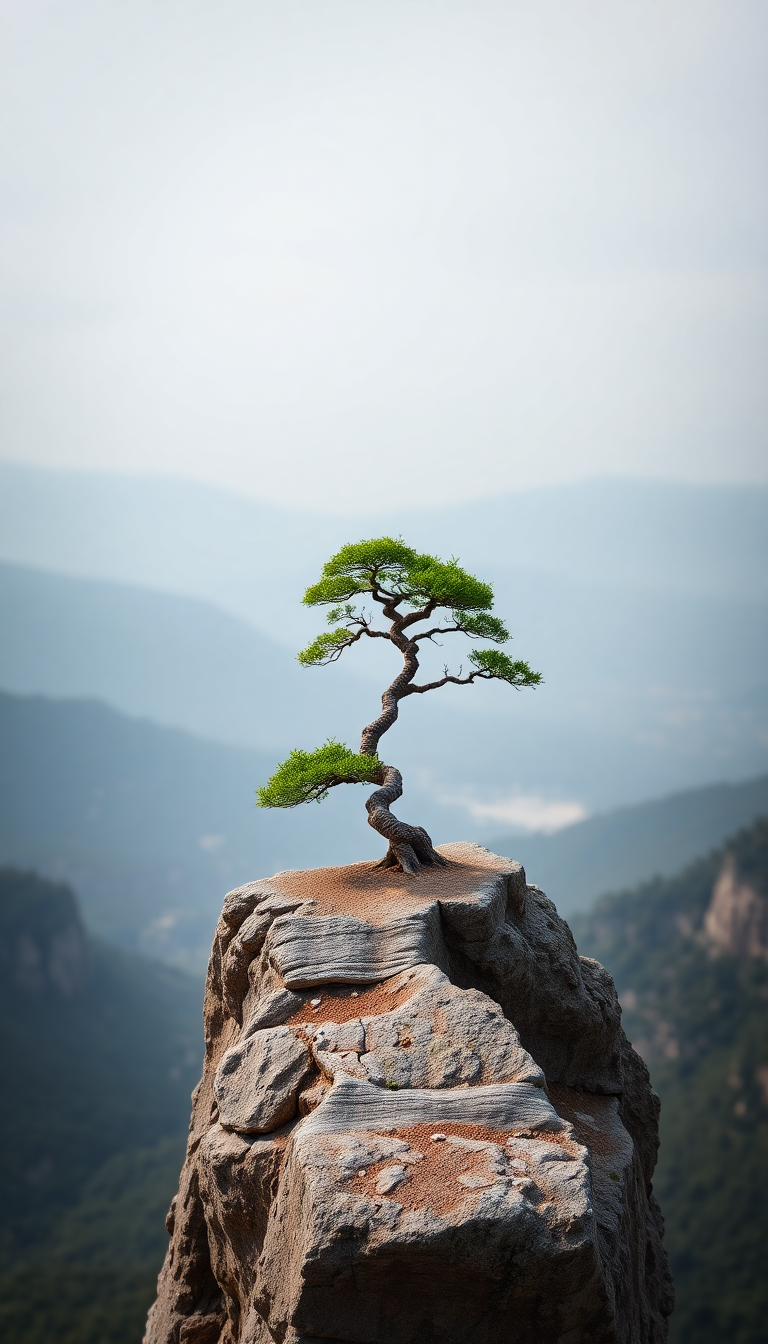 Bonsai Tree On Cliff Edge Minimalist Wallpaper
