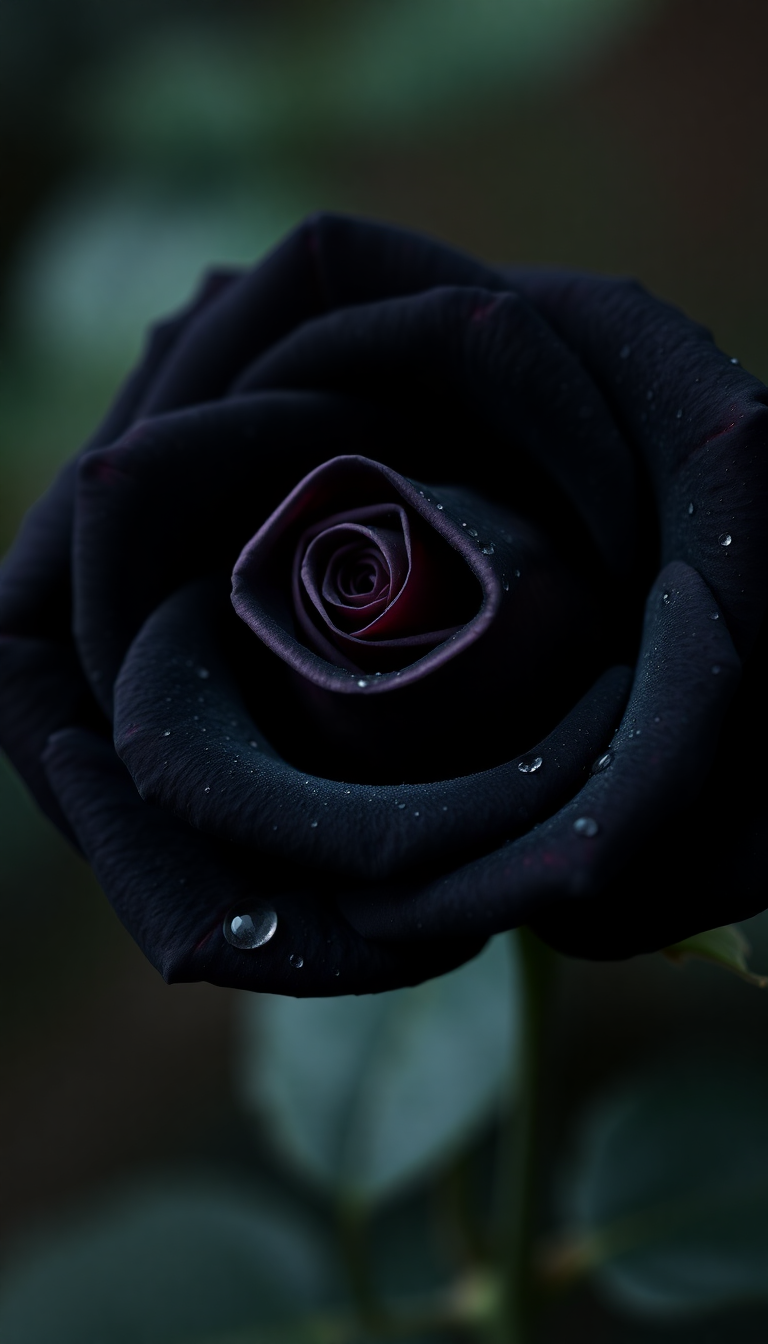 Black Rose With Water Droplets Photorealistic Wallpaper
