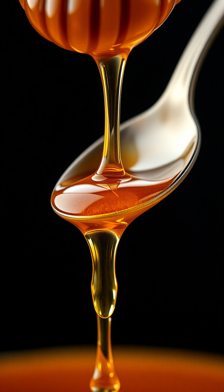 Honey Dripping From Spoon Golden Photorealistic Wallpaper