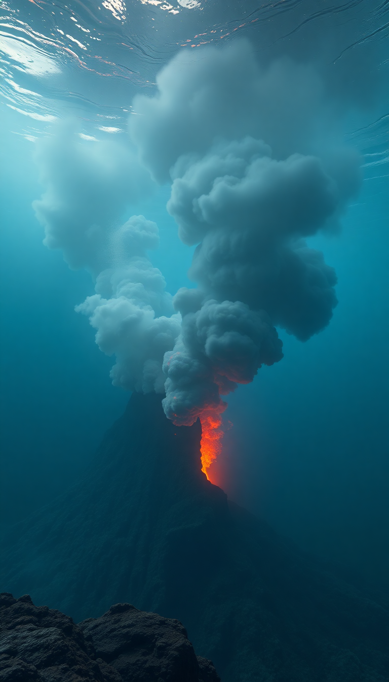 Underwater Volcano Vents Smoke Sea Photorealistic Wallpaper