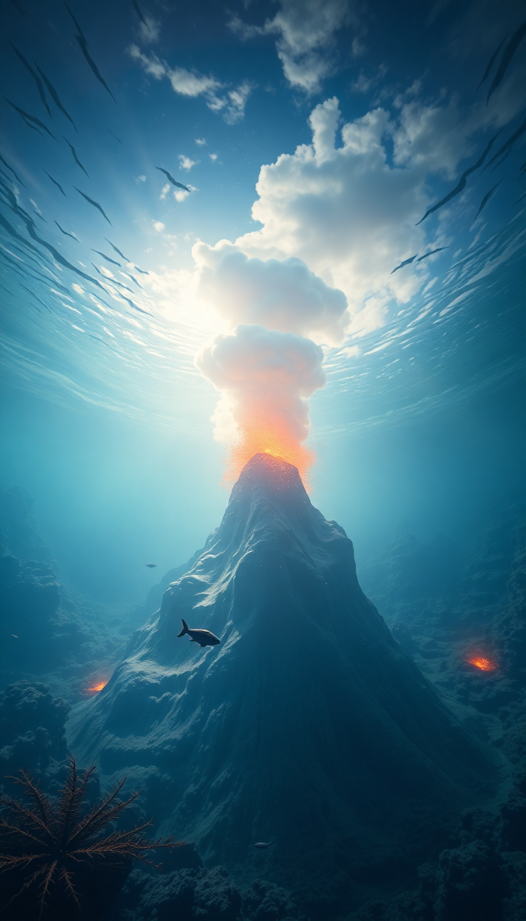 Underwater Volcano Vents Smoke Sea Photorealistic Wallpaper