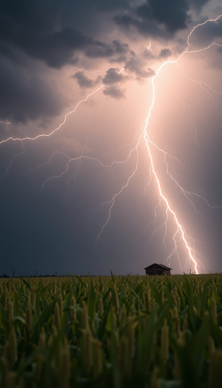 Summer Thunderstorm Lightning Over Cornfield Photorealistic Wallpaper