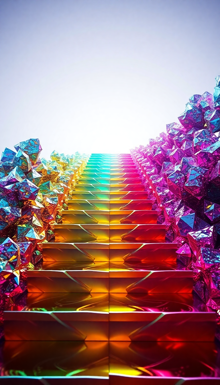 Bismuth Crystal Formation Rainbow Metallic Photorealistic Wallpaper