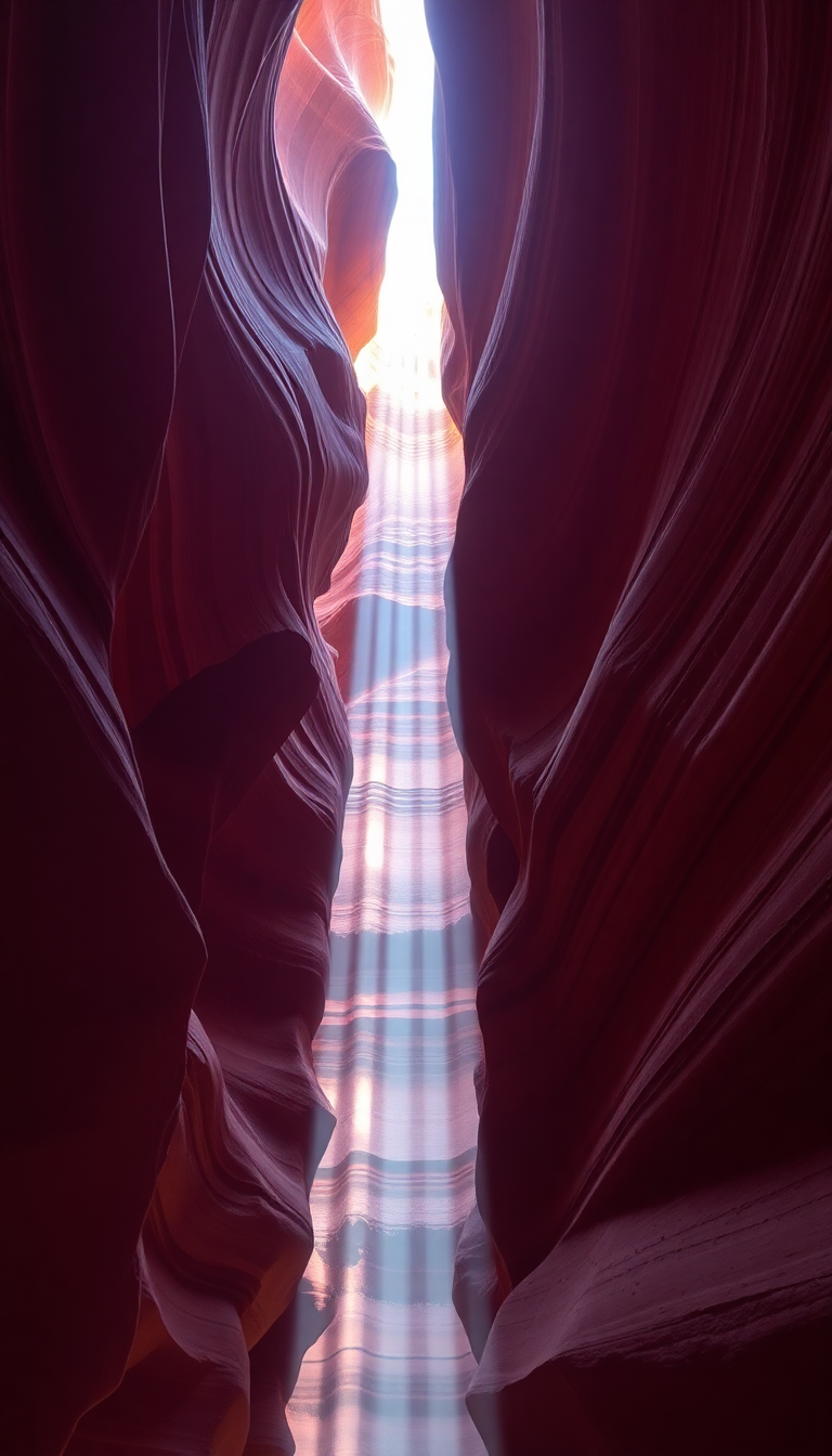 Slot Canyon Light Beam Hitting Photorealistic Wallpaper