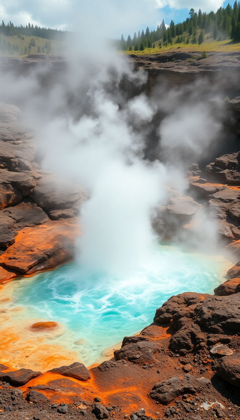 Volcanic Hot Springs Steam Rising Photorealistic Wallpaper