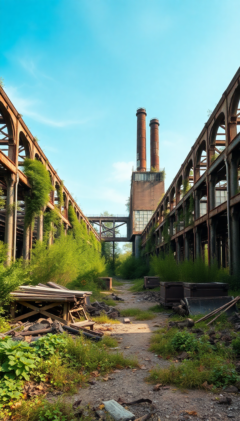 Abandoned Factory Nature Reclaiming Industrial Photorealistic Wallpaper