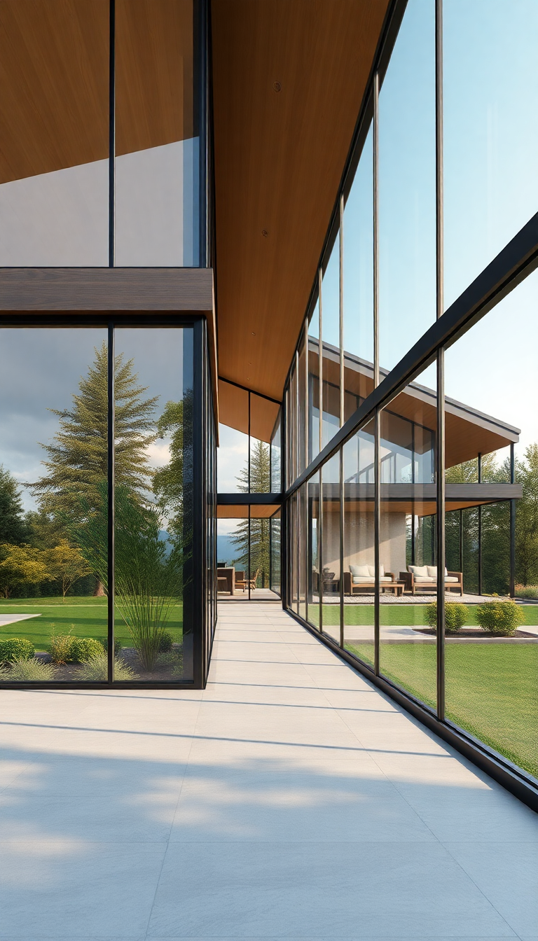 Modern Minimalist House Glass Walls Photorealistic Wallpaper