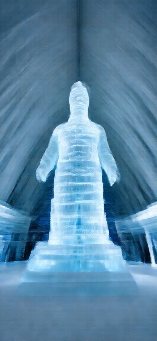 Ice Hotel Interior Frozen Sculptures Photorealistic Wallpaper