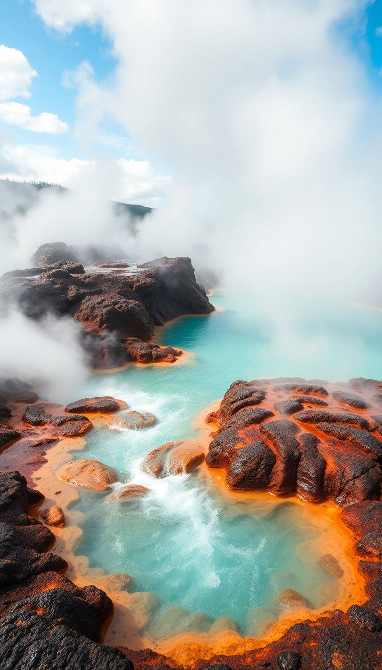 Volcanic Hot Springs Steam Rising Photorealistic Wallpaper