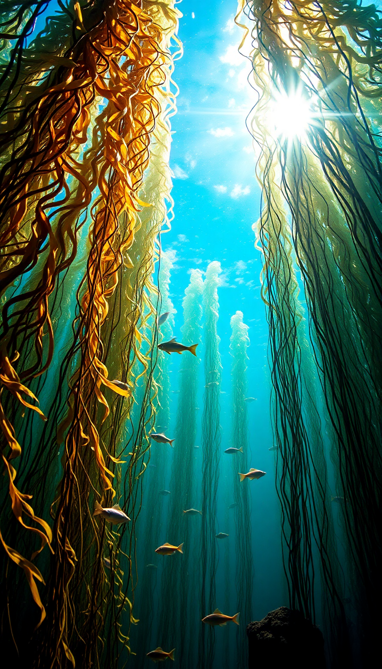 Underwater Forest Kelp Swaying Fish Photorealistic Wallpaper