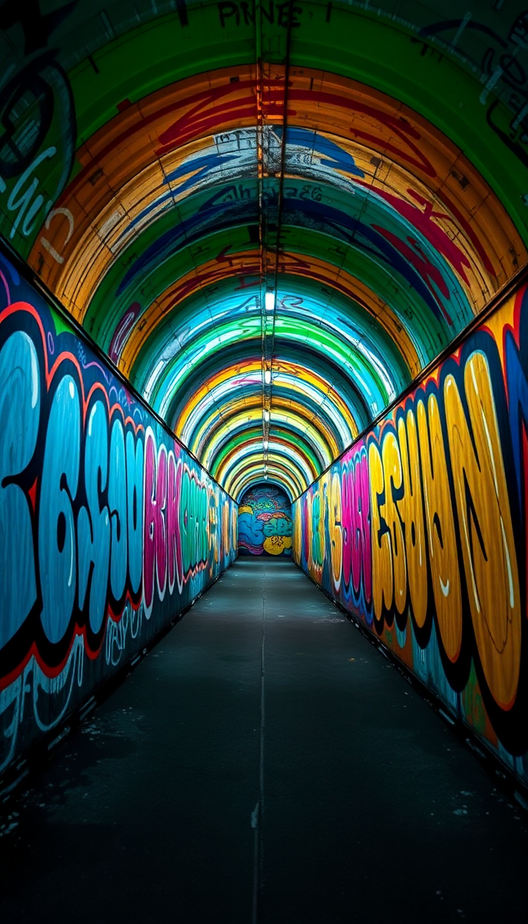 Graffiti Tunnel Perspective Vanishing Point Photorealistic Wallpaper