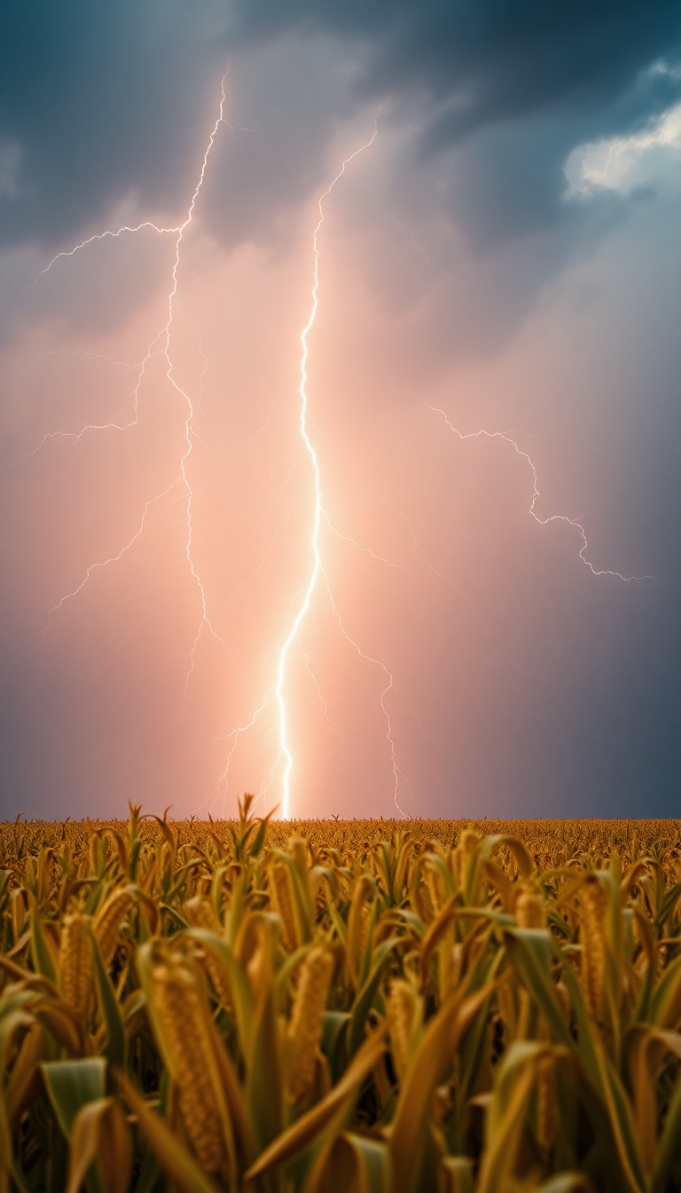 Summer Thunderstorm Lightning Over Cornfield Photorealistic Wallpaper